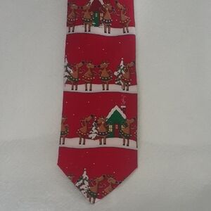 Hallmark Men's Vintage Yule Tie Christmas Red Reindeer Novelty Silk Handmade